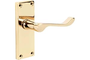 Designer Levers - Victorian Scroll Lever Door Handles -Polished Brass - 1 Pair - Latch Door Handle - Interior Use - Short Latch
