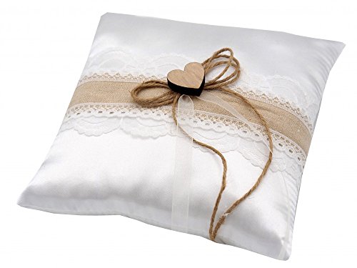 Ringkissen ANNA Vintage Weiß Spitze Hochzeit Herz Braut Traukissen - 4
