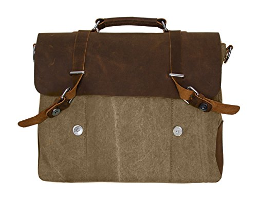 ECOSUSI Vintage Canvas Leder Aktentasche Umhängetasche Passt für max 14.7″ laptop - 5