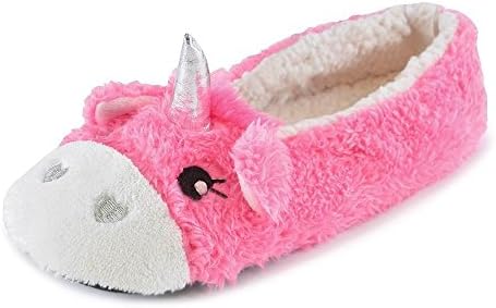 LADIES GIRLS 3D UNICORN FLEECE BALLERINA SLIPPERS PINK GREY Size 3/4 5/6 7/8