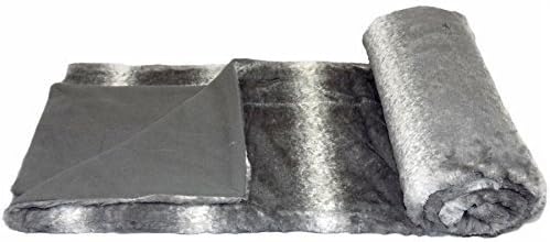 STRIPED FAUX FUR GREY CREAM SUPERSOFT FLEECE THROW BLANKET 130CM X 160CM