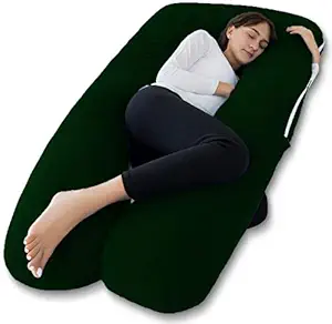 Angel Mommy Full Body Pregnancy Pillow - U Shaped Pillow/Body Pillow/Lumbar Pillow/Maternity Pillow with 100% Cotton Zippered Cover for Pregnant Women - Dark Green