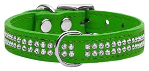 Mirage Pet Products Two Row Clear Jeweled Leather Emerald Dog Collar, 20