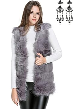 CARINACOCO Damen Faux Pelz Westen Kunstpelz Lange Fellweste Ärmellos Winterjacke Parka Fell Mäntel Herbst Tops