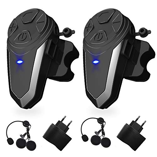 vFound BT-S3 1000m Interfaz de Motocicleta Casco Auriculares Sistemas de comunicación en Tiempo Real Manos Libres Radio FM Intercomunicador Bluetooth Impermeable para 2 o 3 pasajeros(2 Piezas)