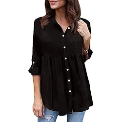 VJGOAL Womens Plus Size Fashion Solid Color Manga Larga Casual Gasa Solapa Elegante OL Work Top Camiseta