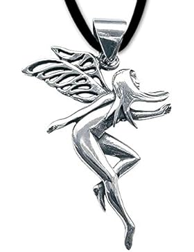 Fliegende Elfe Anhänger Amulett Talisman 925er Silber Schmuck mit Lederhalsband Schmucksäckchen und Karte - Mut...