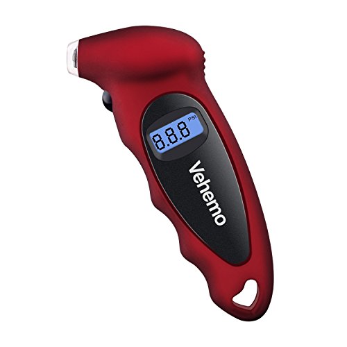 Vehemo TG-A01- Manómetro digital con flash LED luminoso para presión de neumáticos (forma ergonómica, fácil manipulación, iluminación LED integrada, manómetro digital), color rojo