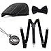 Produktbild MMTX 1920s Jahre Herren Kostüm Accessoires Zubehör Set Flapper Mafia Gatsby Kostüm-Set mit Panamahut,Verstellbar Y-Back-Hosenträger, Fliege, Vintage Taschenuhr und Plastikzigarre