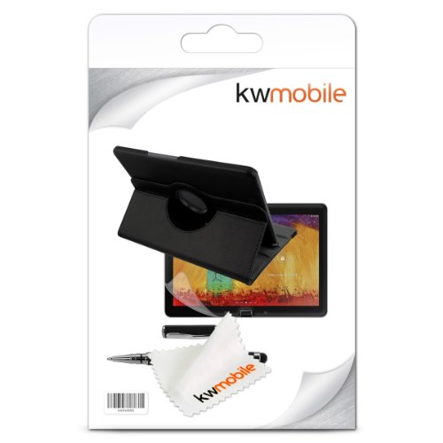 3in1 Set: kwmobile Hülle für Samsung Galaxy Note 10.1 P600 Edition 2014 – 360° Standfunktion Case Tablet Schutzhülle Kunstleder – Smart Cover Tabletcase Schwarz + Folie, kristallklar + Stylus, Schwarz - 7