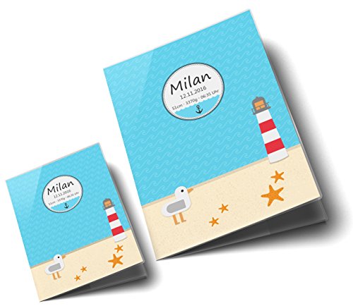U-Heft Hülle SET Möwe Leuchtturm Untersuchungsheft Hülle & Impfpasshülle personalisierbar mit Namen & Geburtsdatum - 2