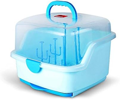 LINAG Baby Milk Bottle Storage Box Drying Rack Cleaning Tray Organiser Feeding Convenience Accessories Bottle Finishing Container Anti-dust Cute Cover Milk Powder Container , blue