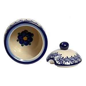 Traditional Polish Pottery, Handcrafted Ceramic Lidded Sugar Bowl with a Spoon Slot (400ml / 14 fl oz), Boleslawiec Style Pattern, C.101.PANSY