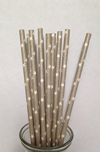 Gray/Grey Star, Vintage Paper Drinking Straws -100 COUNT - Twilight Parties by Twilight Parties