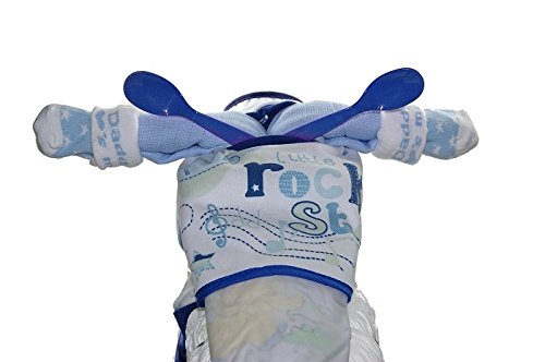 Windeltorte Motorrad blau ROCKSTAR – Windelmotorrad Geschenk zur Geburt, Taufe und Babyparty für Junge – Baby Geschenke bei dubistda - 5