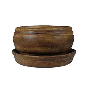Lasaki Bowl with Tray Plate Ceramic Pots for Indoor Plants,Planters,Flower pots,gamla for Indoor,Outdoor,Balcony,Home,Succulent(Antique, Plate:Antique) cir001