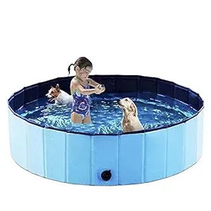 Foldable Dog Pool for Large Dogs - Portable Kiddie Pool Plastic Pet Bath Tub, Outdoor Dog Swimming Pool