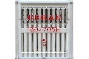 Organ Domestic Sewing Machine Needles - Universal (Regular) 130/705 H, Pack of 10, Size: 90/14 - Will fit Brother, Singer, Janome etc. Machines