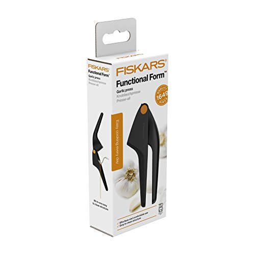 Fiskars Knoblauchpresse mit Gittereinsatz, Länge: 18 cm, Kunststoff/Metall, Functional Form, Schwarz/Orange, 1014349 - 7