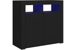 vidaXL Aparador con Luces LED Entrada Acento Pasillo Vestíbulo Recibidor Auxiliar Decoración Hogar Casa Escritorio Mueble Negro 80x35x75 cm