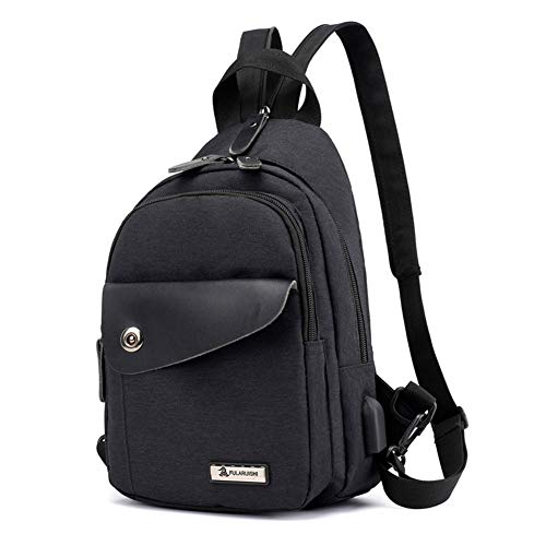 Preisvergleich Produktbild LWYJ Unisex Wasserdichte Rucksack Sport Umhängetasche Schultertasche Umhängetasche Brusttasche Handytasche mit USB Ladeanschluss Reise Umhängetasche,Black