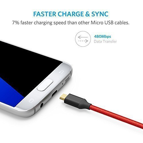 Anker Cable USB de Nylon Entrelazado Libre de Enredos  con Clavija Ba  ada en Oro  para Android  Samsung  HTC  Nokia  Sony  BQ  Xiaomi y m  s   2  1 8m  Rojo 