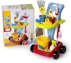 paldibi kids cleaning set and gardening tools 24pcs garden and housekeeping toys with leaf rake, watering can, gardening hand cultivator, trowel,shovel and pretend potted flower(Multi color)