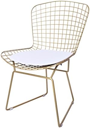 JUNDENGZI Hollow Iron Wire Dining Chair Leisure Chair Makeup Stool PU Leather Cushion Strong Load-bearing Easy To Assemble 45*45*80cm (Color : Gold+white seat cushion)