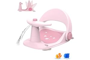 EzyWay Baby Bath Seat 6 Months Plus with Free Bath Toys, Folding Stand Baby Bath Tub with Secure Suction, Spray-Designed Baby Bath Support Non Slip Bath Chair (Pink)