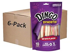 Dingo DynoStix 10 Count, Rawhide Sticks For Small Dogs, Made With Real Chicken, Pack of 6