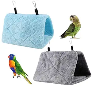 Magnoloran 2 Pack Warm Bird Nest House, Bed Hanging Hammock Toy Sleeping Bed Plush Hanging Snuggle Cave Happy Hut for Pet Parrot Parakeet Cockatiel Conure Cockatoo - Grey and Blue