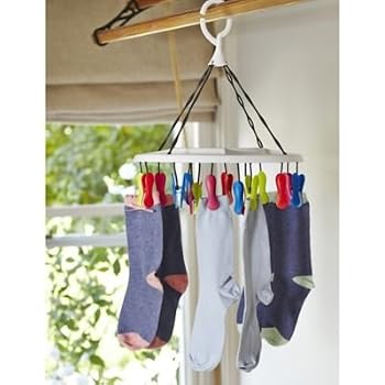 Étendoir à Linge IPEA Avec 16 Pinces - 26x26cm, Séchage Chaussettes/Sous-vêtements, Crochet 360°