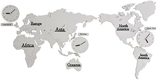 Acrylic Silent Wall Clock World Map 3D Sticker Wood Clock , Modern Home Living Room Background Decorative , A