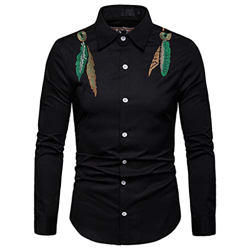 Men Formal Shirts Regular Fit Business Casual Leaves Printing Long Sleeve Man Double Cuff Classic Collar Tops Button Down Blouse Dress Shirt UK S-XXL