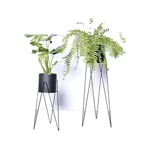 Weston Crafts Metal Plant Flower Pot Stand, Metal Tall Plant Stand, Removable Flower Pot, Plant Stand, for Living Room, Indoor and Outdoor,Black, Siege 30x25