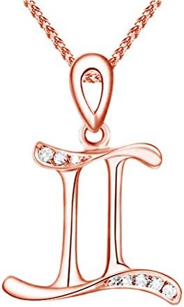 Paialco Trend Sterling Silver Zodiac Charm Gemini Pendant Necklace Rose Gold Plated
