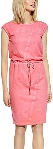 Ennywear 230107 Women's Short Sleeved Dress Midi Smooth Casual Scoop Neck - Made In EU, coral,12