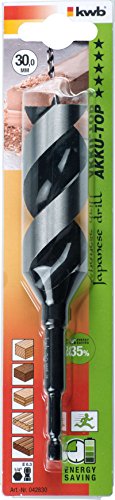 kwb AKKU-TOP 3-S Japan Schlangenbohrer 042830 (30 mm, CV-Stahl, mit Sechskantschaft 1/4“, spezieller superscharfer Spitzenanschliff und Hauptschneide, für Weich- und Hartholz) - 2