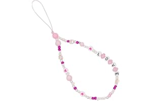 Bakermiche lanière Lettre Bracelet Bijoux Bracelet Antidérapant Lanière Chaîne Anti-Perte en Cristal de Téléphone Portable, Lanière de Perles de Téléphone Portable pour Femmes Filles