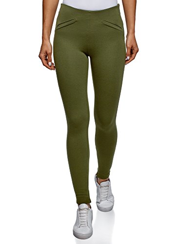 oodji Collection Mujer Pantalones Ajustados con Bolsillos Decorativos, Verde, ES 40 / M