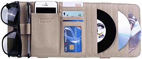XIAOYA Multi Function Car Sun Visor Organizer Pouch Bag Card Storage Pen Holder PU Leather Sunglasses Organizer High Quality Cowhide,Beige