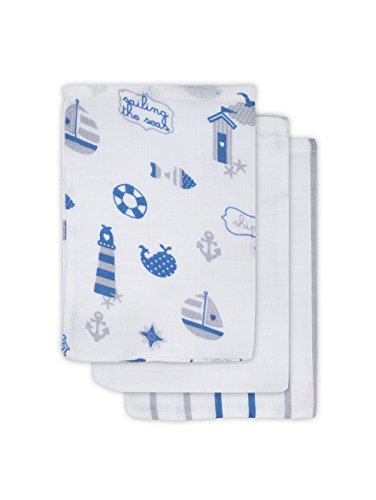 Jollein 536-848-65035 Mull washcloth Boys at sea, 3 pack, blue