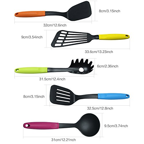 Aqi Küchenartikel Set 5 Stück Silikon Flexible Pfanne Löffel Spatel Pasta Löffel Schaufel in solide und hitzebeständige Material - 2