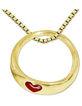CLEVER SCHMUCK-SET Goldener Mini-Taufring Ø 9 mm schmale flache Form mit kleinem Herz rot glänzend 333 GOLD 8...