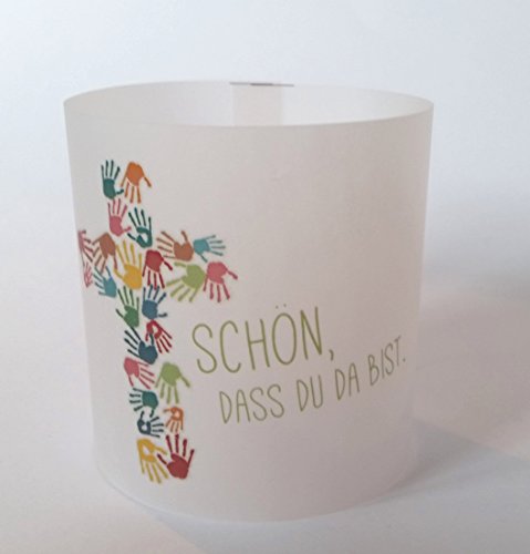 5 Tischlichter Konfirmation, Kommunion, Erstkommunion, Tischschmuck Tischdekoration Motiv buntes Kreuz aus Kinderhänden
