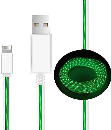 Cdycam USB Data Sync Cable 8pin Visible Intelligent Flash Flowing Electroluminescent Wire for iPhone 5/5s/6/6plus/7/7plus，ipad mini，iPad4 Charger Adapter LED Light Line (White cable/Green light)