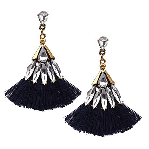 Riverry Tassel Earrings Women Thread Dangle Drop Earring with Diamond for Red, Yellow, Black, Lake Blue, Apricot Powder, Pink, Ink Orchid