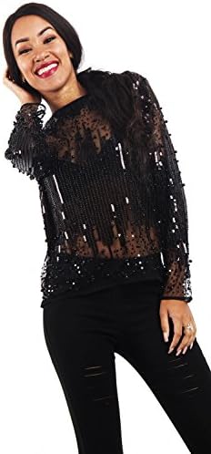 URBAN MIST Beaded Sequin Embellished Evening Cocktail Top Medium Black