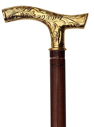 Walking Stick on Sale - 37" Vintage Fritz Brown Iron Cane with Brass Handle Walking Stick for Men and Women. Brass Decorative Canes and Walking Sticks.