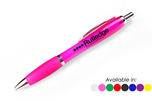 Pack of PERSONALISED Curvy Pink Retractable Ballpoint Pens (50, 100, 200, 300, 500, 1000) (500)